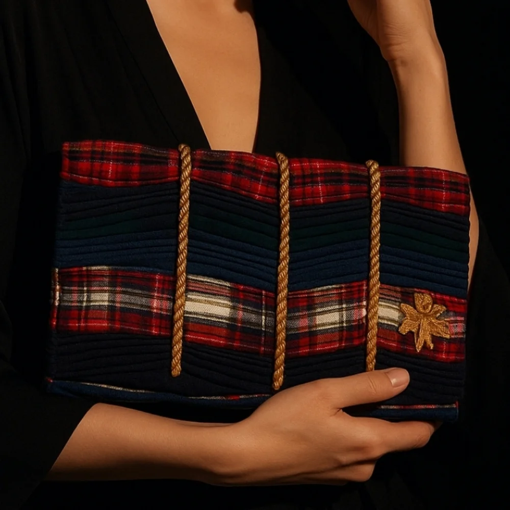SANAY1313 Mattia Embroidered Tartan Clutch – Made in Italy – NWT $836 Retail